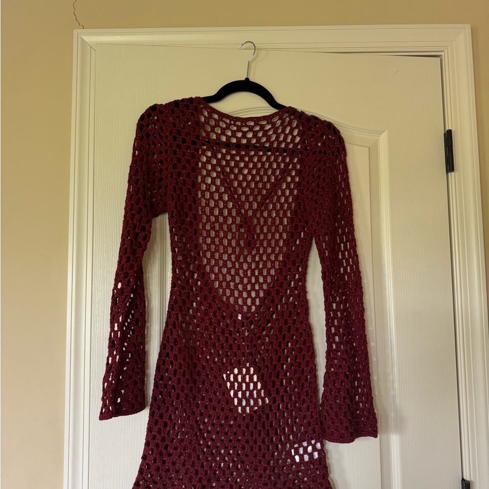 Peppermayo Maroon Crochet Knit Dress